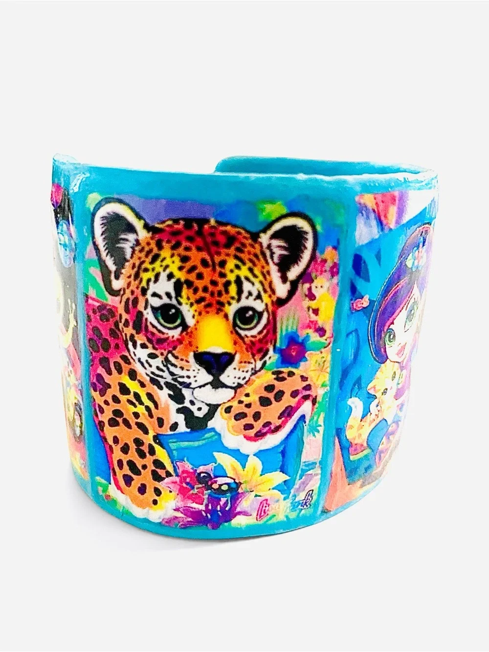 Bright and Whimsical Character Bracelet with Cute Girl and Kitten, Lips, Leopard